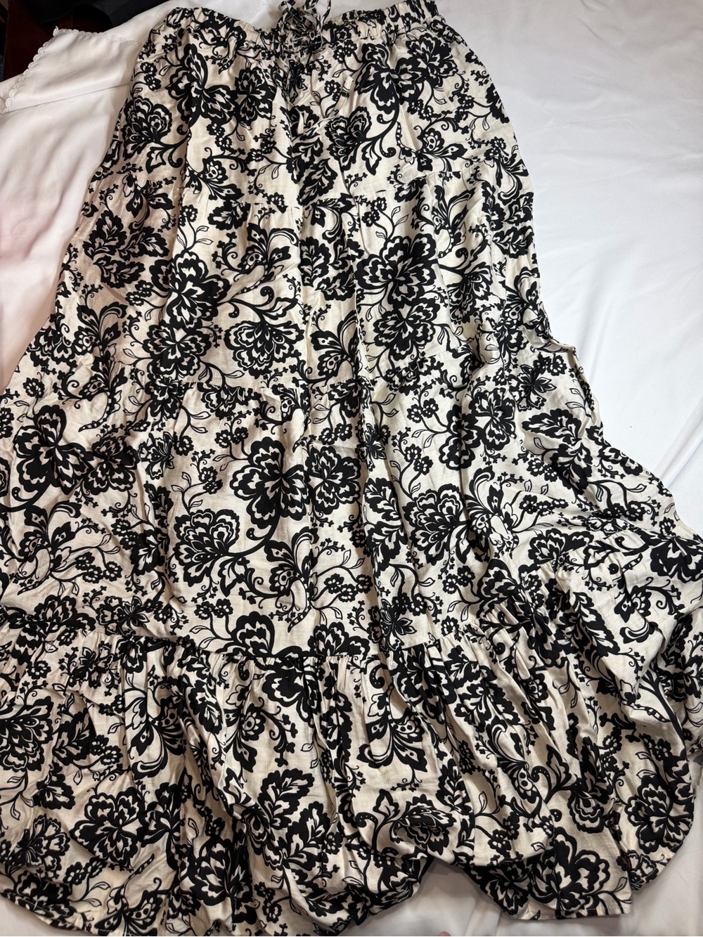 Solitaire Cream Maxi Skirt with Black Floral Print